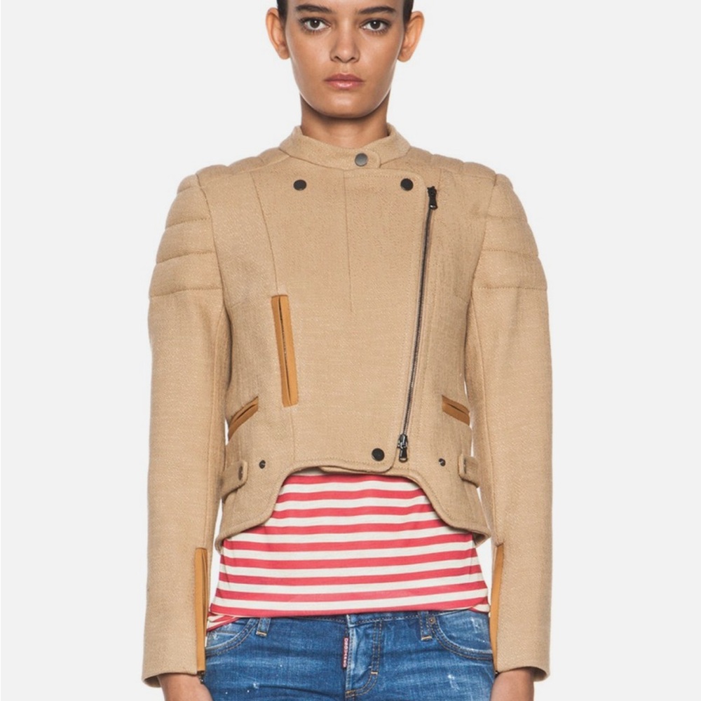 Carven Tan Utility Jacket Asymmetrical Design